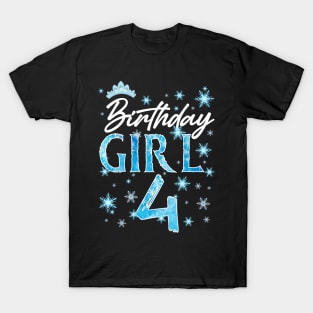 Winter Onederland 4th Birthday Girl Snowflake B-day Gift For Girls Kids Toddlers T-Shirt